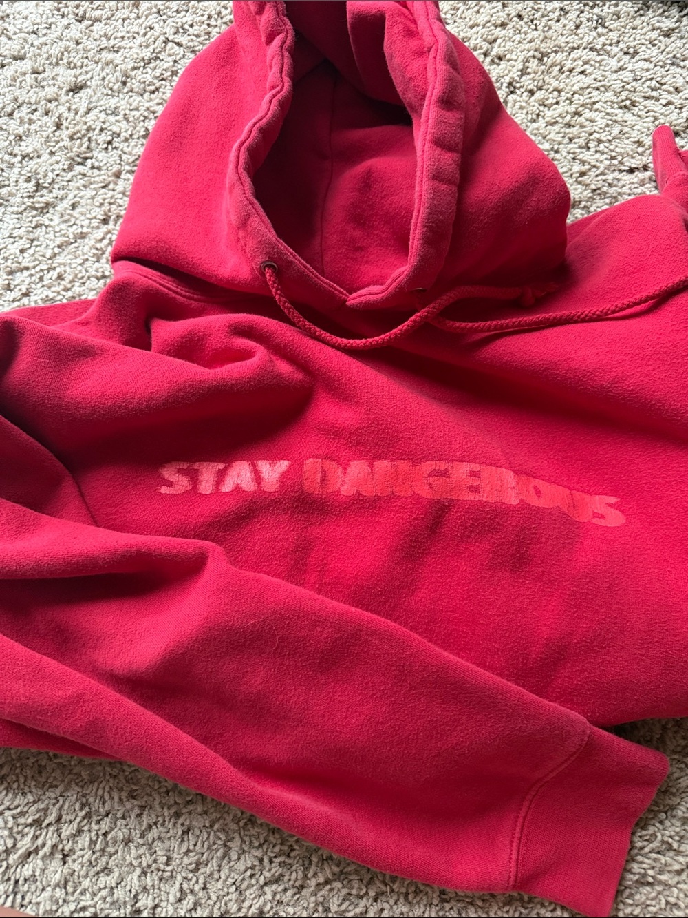 Men's YG Red Graphic Hoodie with 'Stay Dangerous' Print